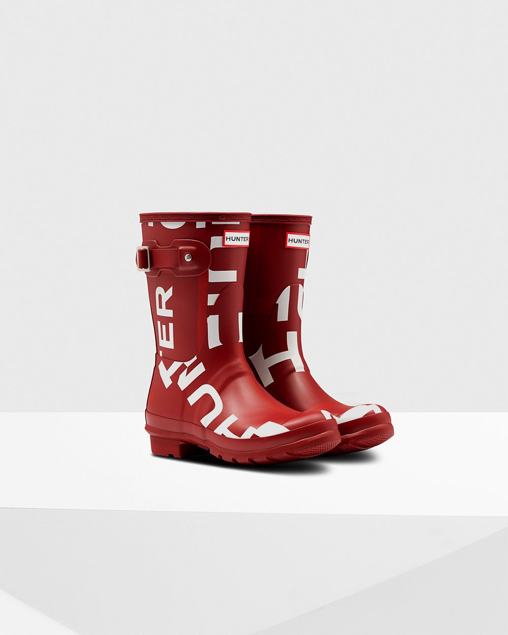 Galochas Curtas Hunter Feminina Cinzentas Vermelhas - Original Exploded Logo - 82YLHQVDZ
